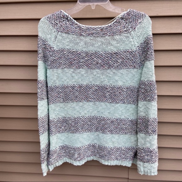 EUC Mudd knit aqua gray striped sweater - Picture 2 of 8